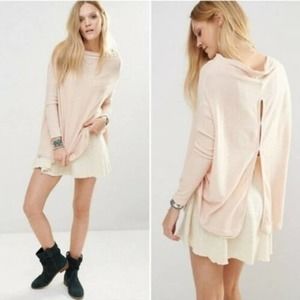 Free People Top XS Light Pink Ribbed Cowl Neck Split Back Long Sleeve Pullover
